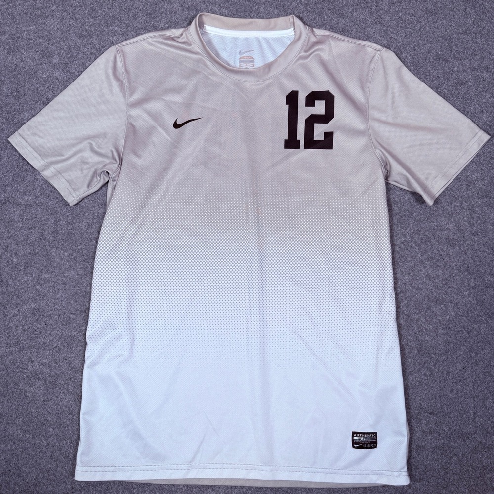 Nike Mens Soccer Jersey Tan White Gradient Fade Number 12 Size Medium